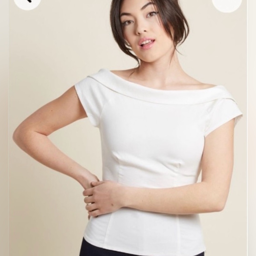 White Off-Shoulder Cap Sleeve Blouse
